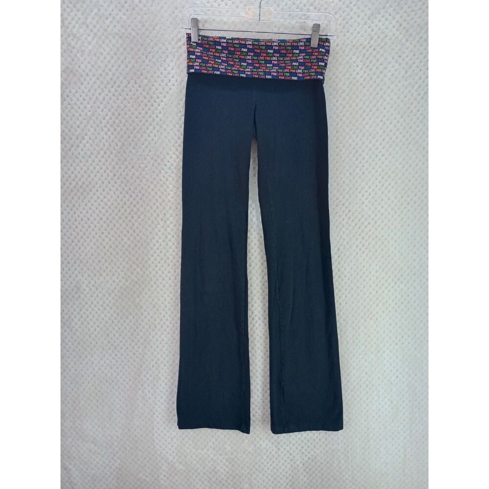 Victoria's Secret Pink Yoga Women's XS Black Graphic Print Fold Over Flare